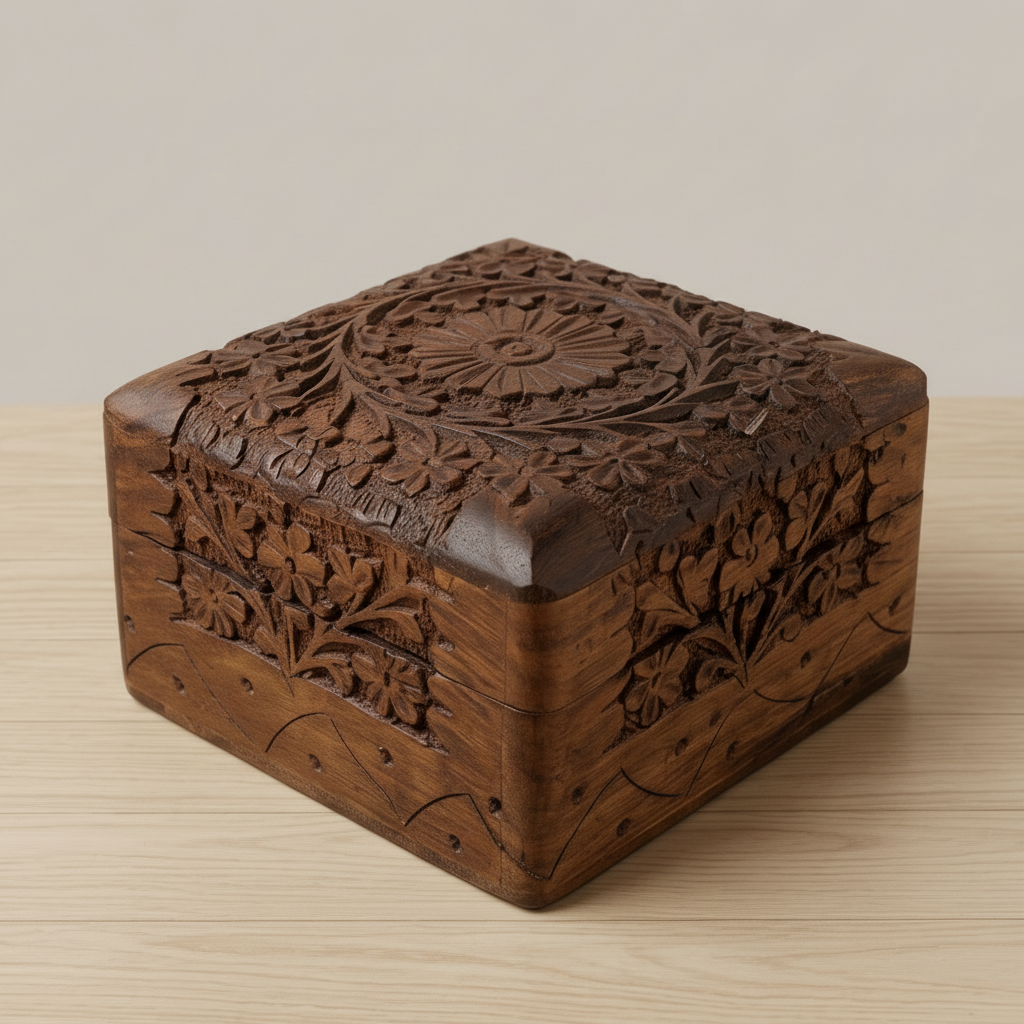 Hand Carved Wooden Incense Burner Box