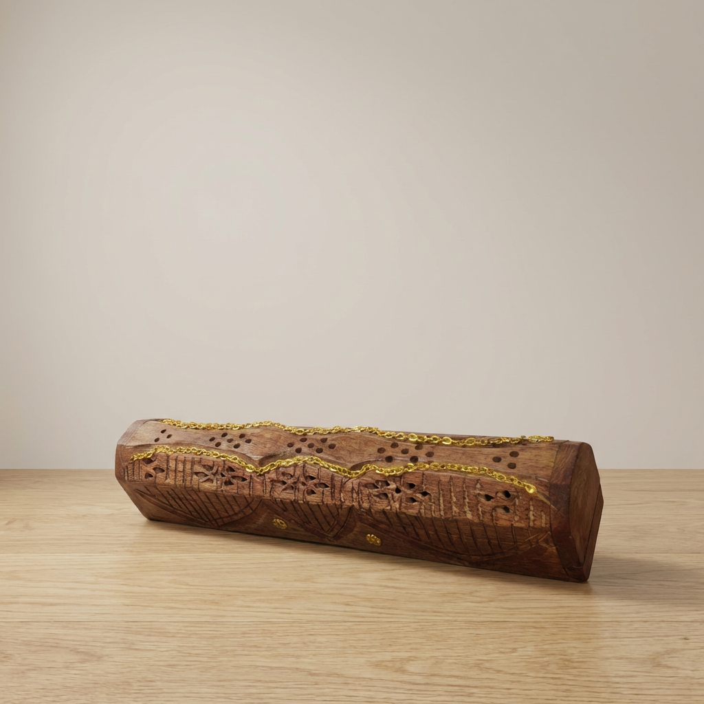 Handcarved Wooden Ashtray – Thai Wood with Brass Inlay