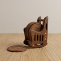 Handmade Wooden Coaster Set with Holder – Brass Inlay