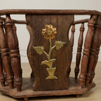 Wooden Magazine Rack with Brass Floral Inlay
