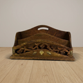Hand-Carved Indian Wooden Letter & Document Holder with Brass Inlay