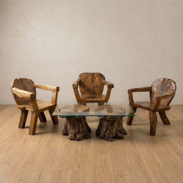 Rustic Solid Teak Wood Seating Set