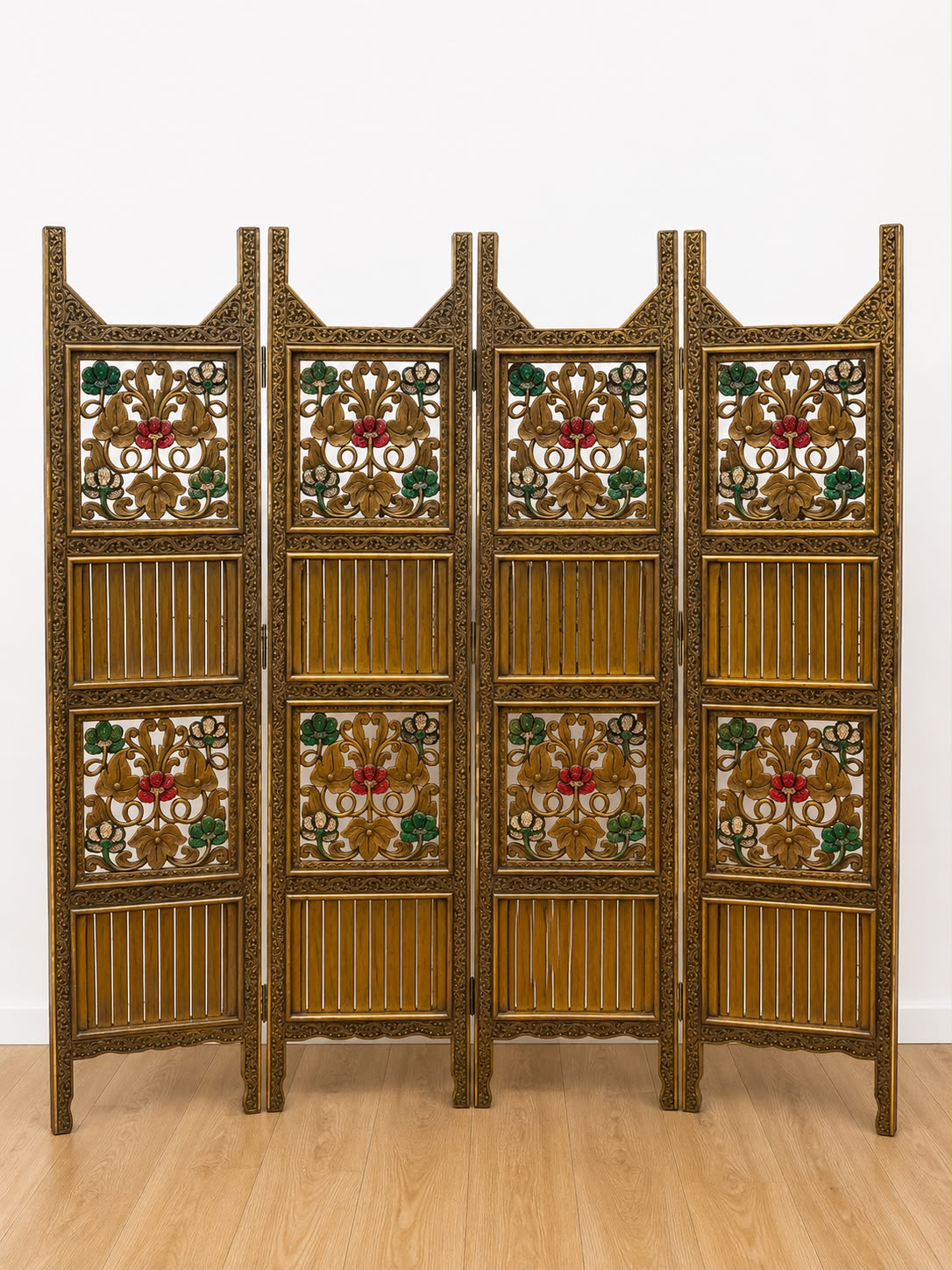 Thai walnut wood folding screen