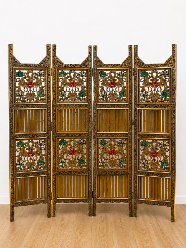 Thai walnut wood folding screen