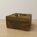 Handcarved Wooden Ashtray – Indian Wood with Brass Inlay