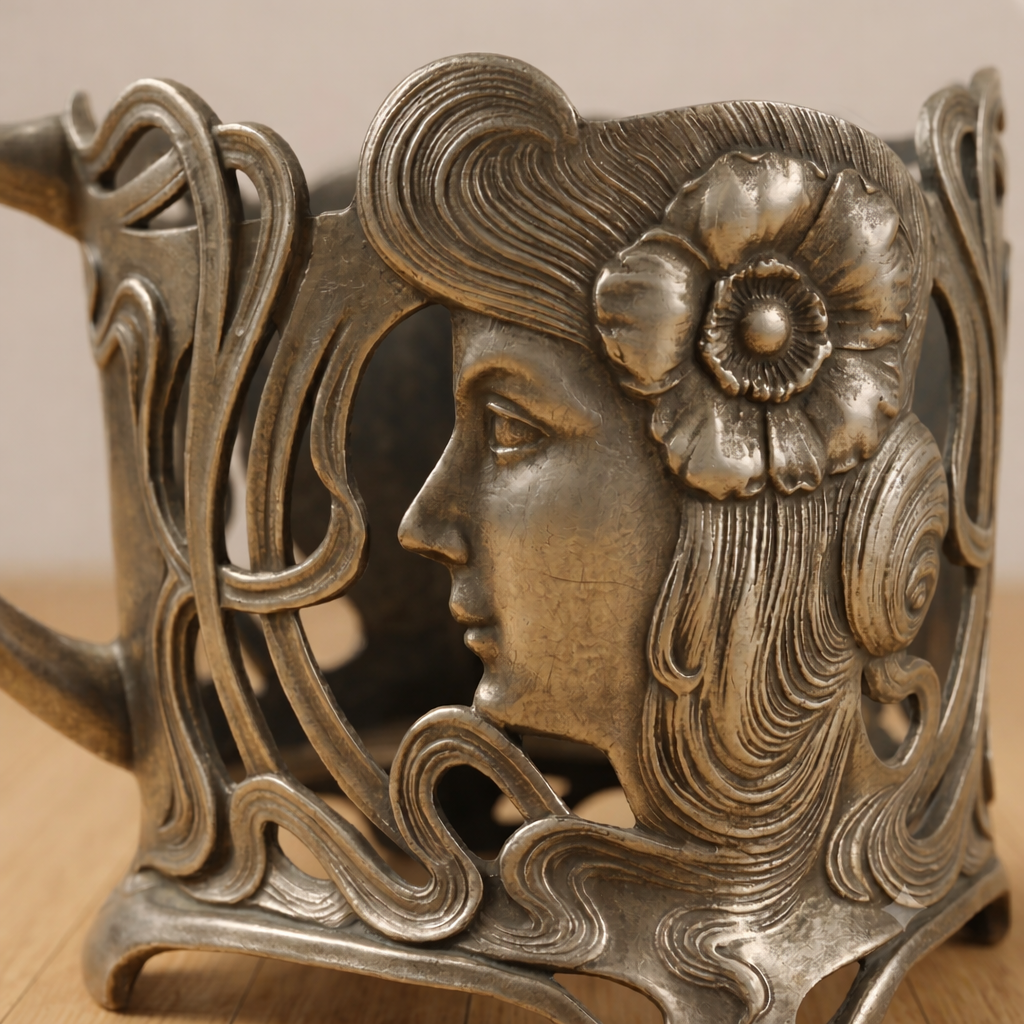 Antique Art Nouveau Silver Tea Glass Holder Duo