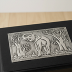 Handcrafted Indian Wooden Storage Box with Elephant Metal Inlay