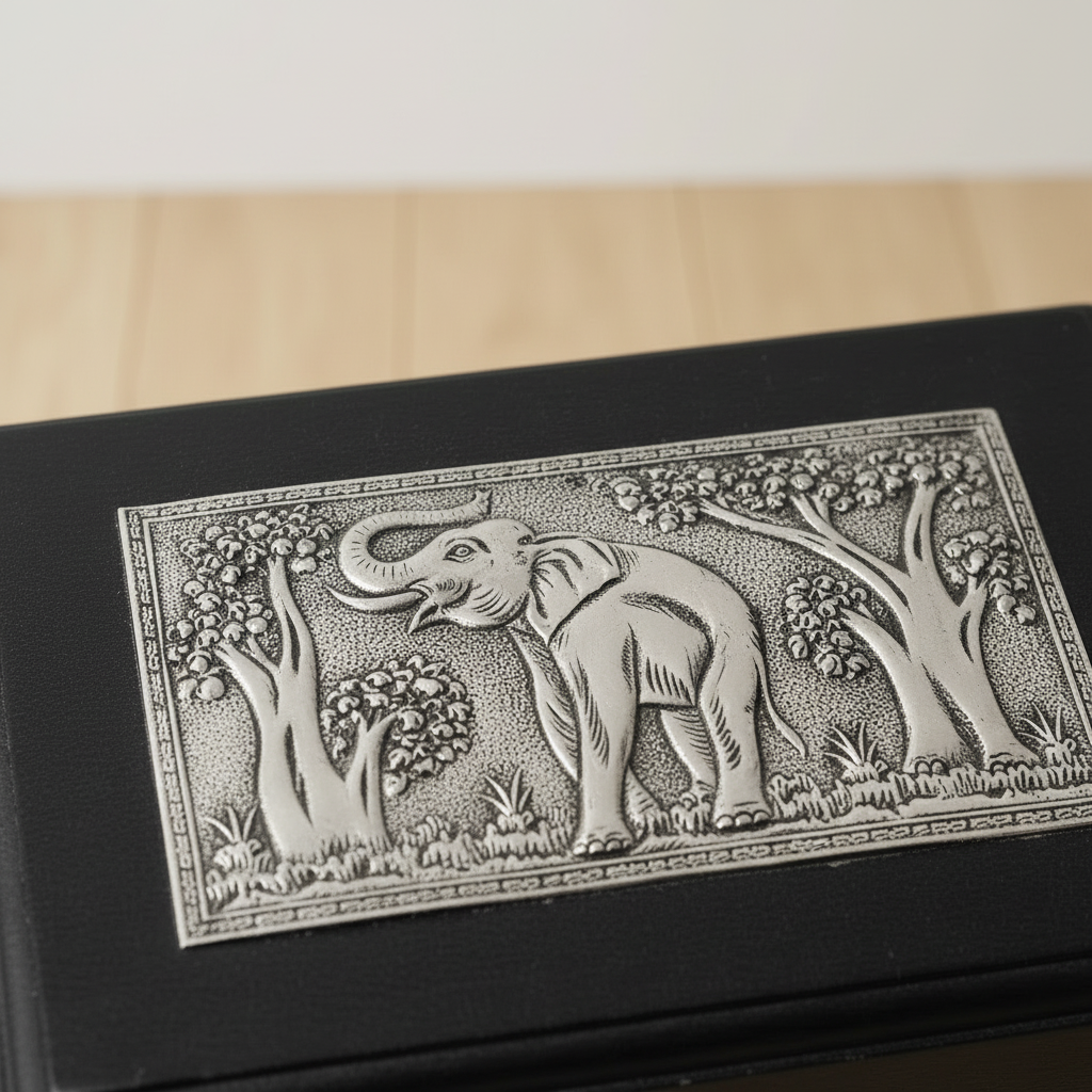 Handcrafted Indian Wooden Storage Box with Elephant Metal Inlay