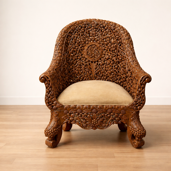 Hand-Carved Floral Accent Chair