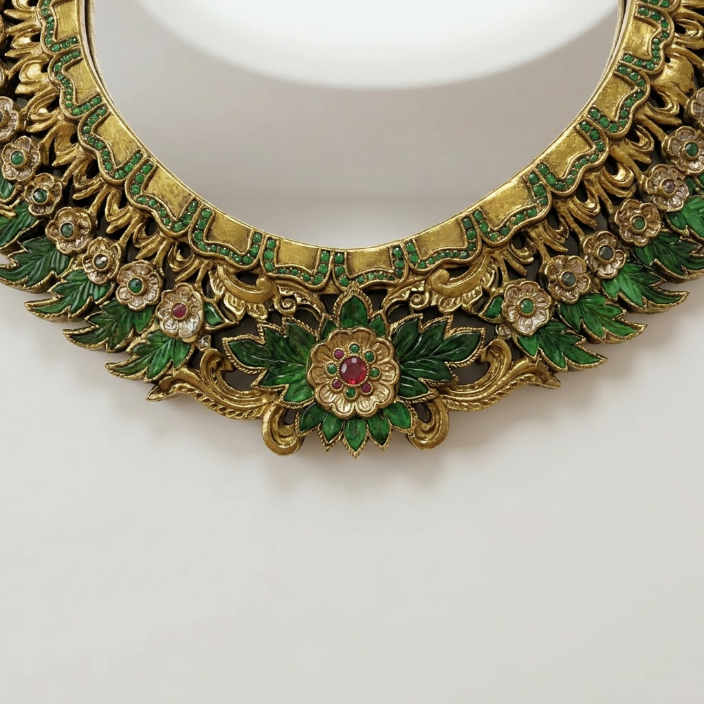 Handcrafted Ornate Wall Mirror with Decorative Stone Inlay