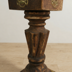 Handcrafted Wooden Display Stand with Brass Accents – Vintage Pedestal Decor