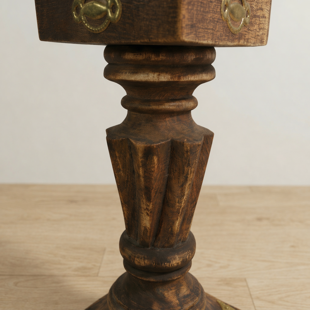 Handcrafted Wooden Display Stand with Brass Accents – Vintage Pedestal Decor