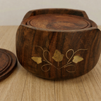 Handcrafted Wooden Coaster Set with Brass Inlay Holder