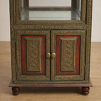 Hand-Carved Wooden Glass Display Cabinet with Storage