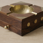 Handcarved Sheesham Wood Ashtray Box with Brass Inlay – Pakistani Handmade