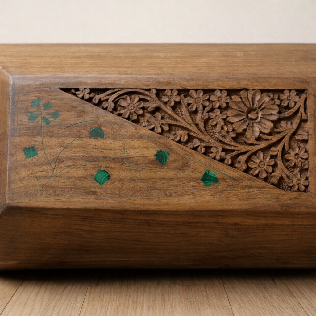 Handcarved Sheesham Wood Jewelry Box – Handmade Decorative Wooden Storage
