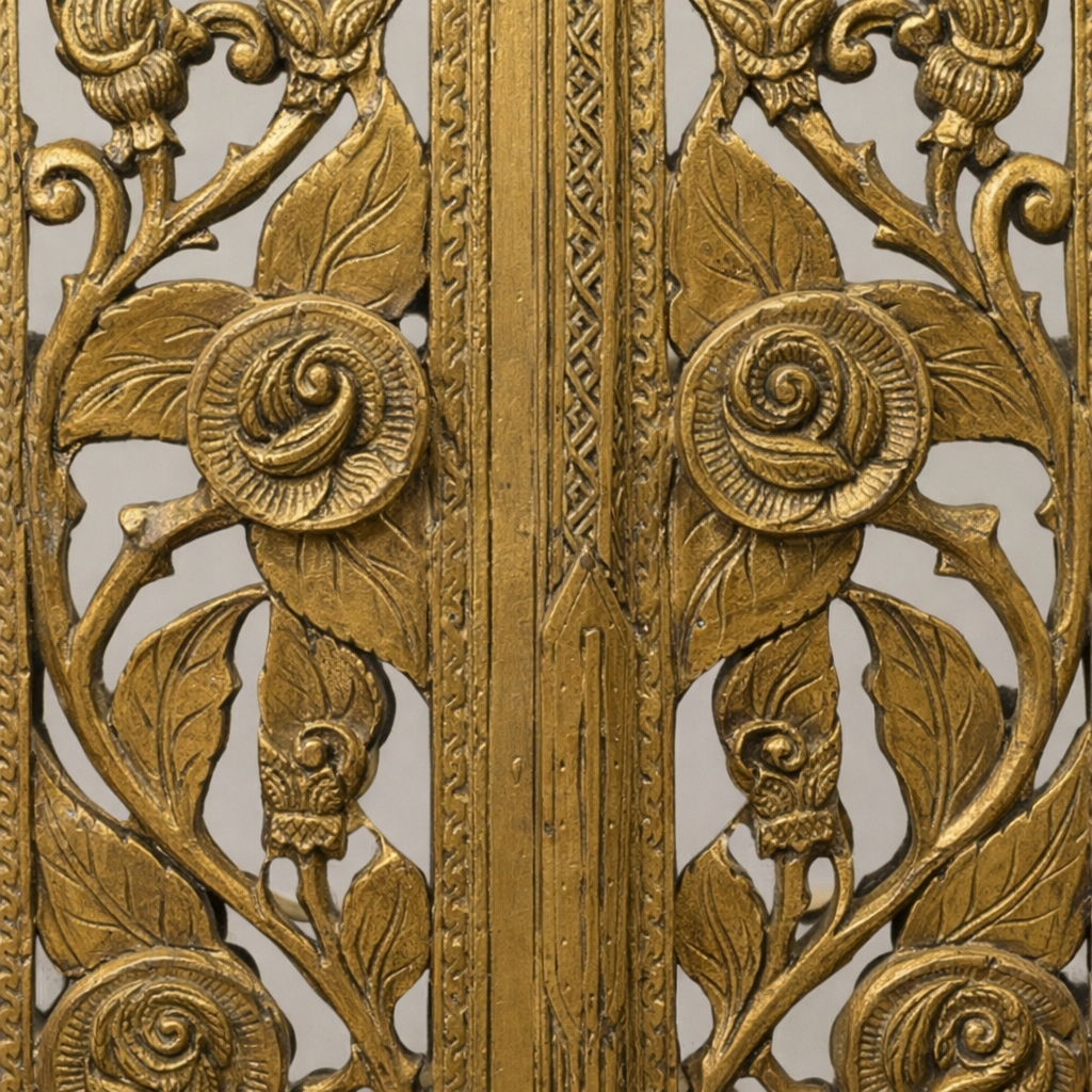 Handcarved Wooden Cabinet with Floral Design – Gold Finish Handmade Storage Unit