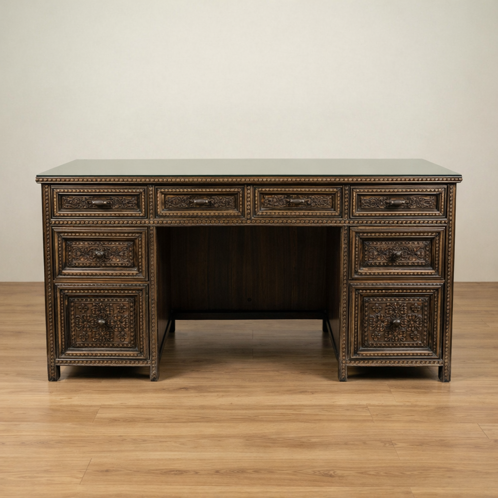 Antique Handcarved Desk – Walnut Wood