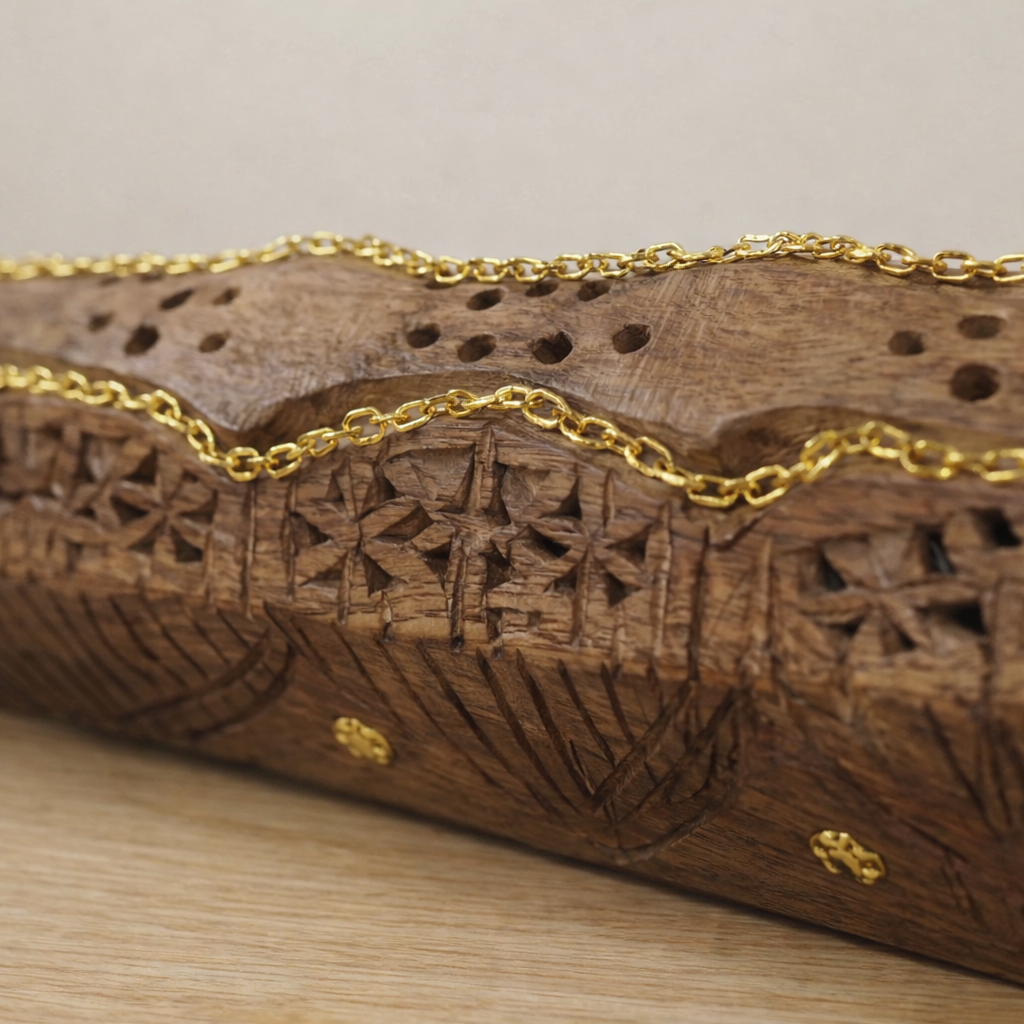 Handcarved Wooden Ashtray – Thai Wood with Brass Inlay