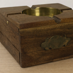 Handcarved Wooden Ashtray – Indian Wood with Brass Inlay