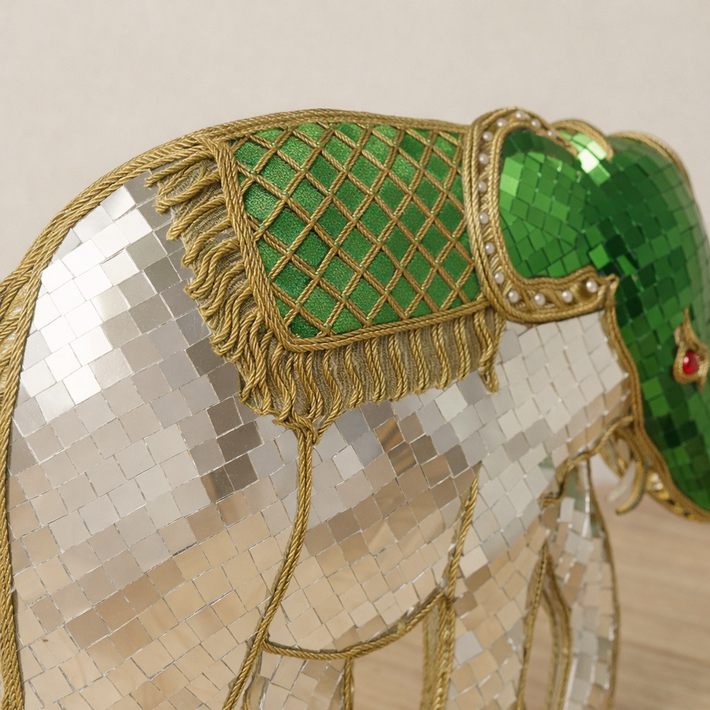 Antique Elephant Decor – Mirror Mosaic with Brass Details
