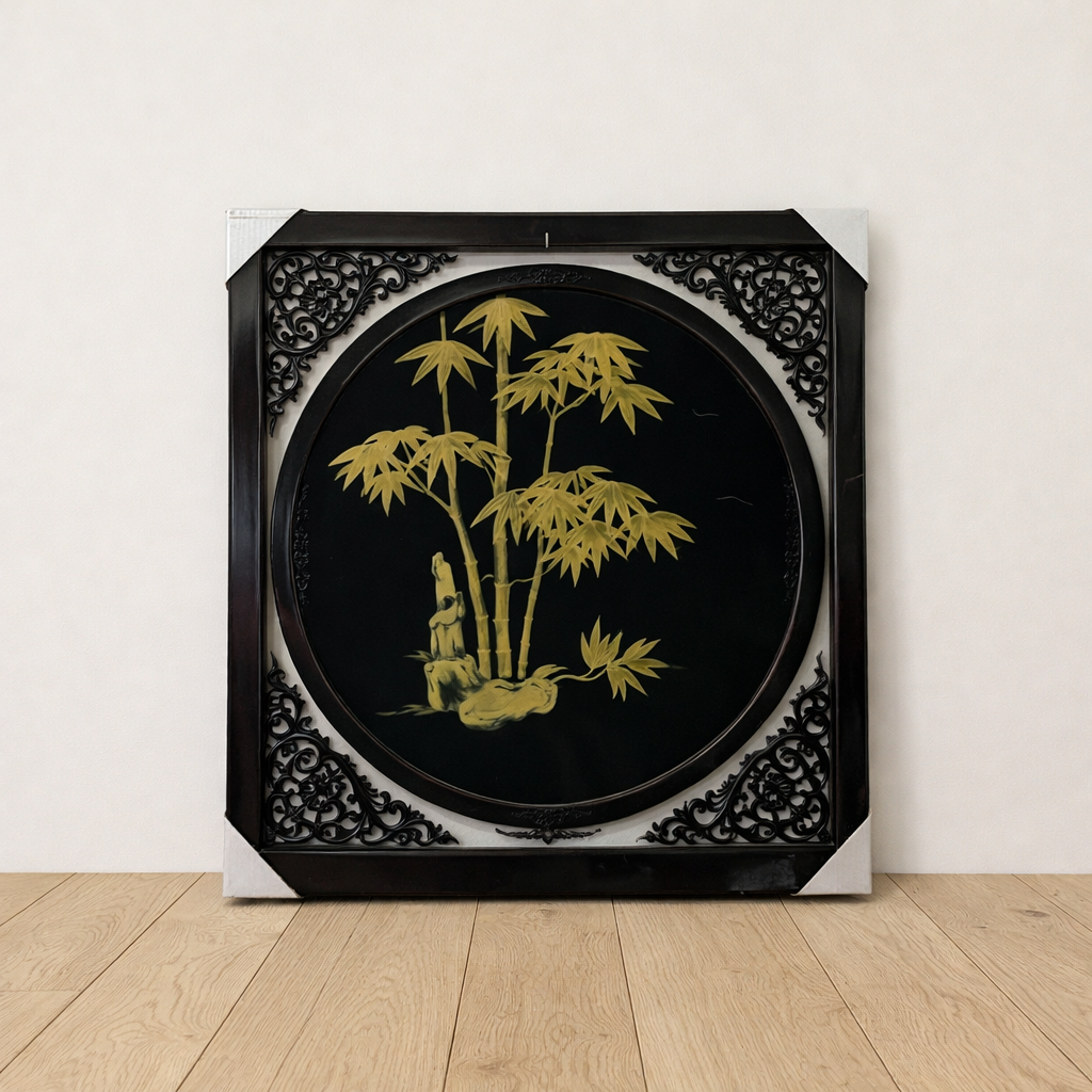 Handcrafted Golden Bamboo Stone Inlay Wall Art