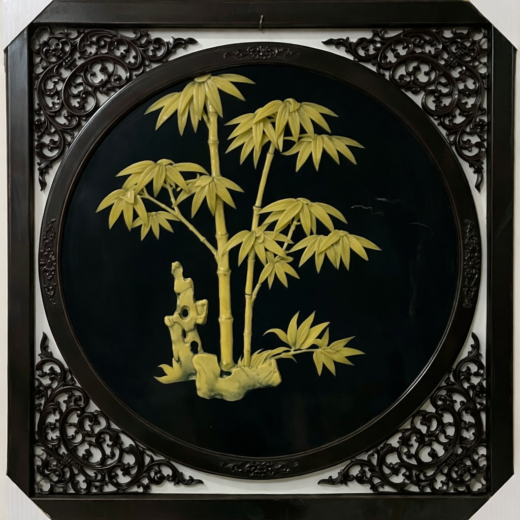 Handcrafted Golden Bamboo Stone Inlay Wall Art