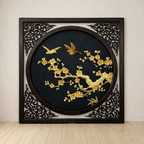 Handcrafted Golden Floral Stone Inlay Wall Art