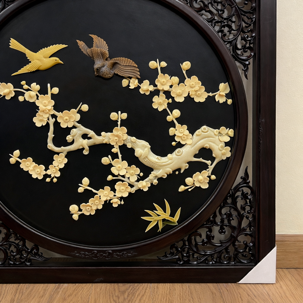 Handcrafted Golden Floral Stone Inlay Wall Art
