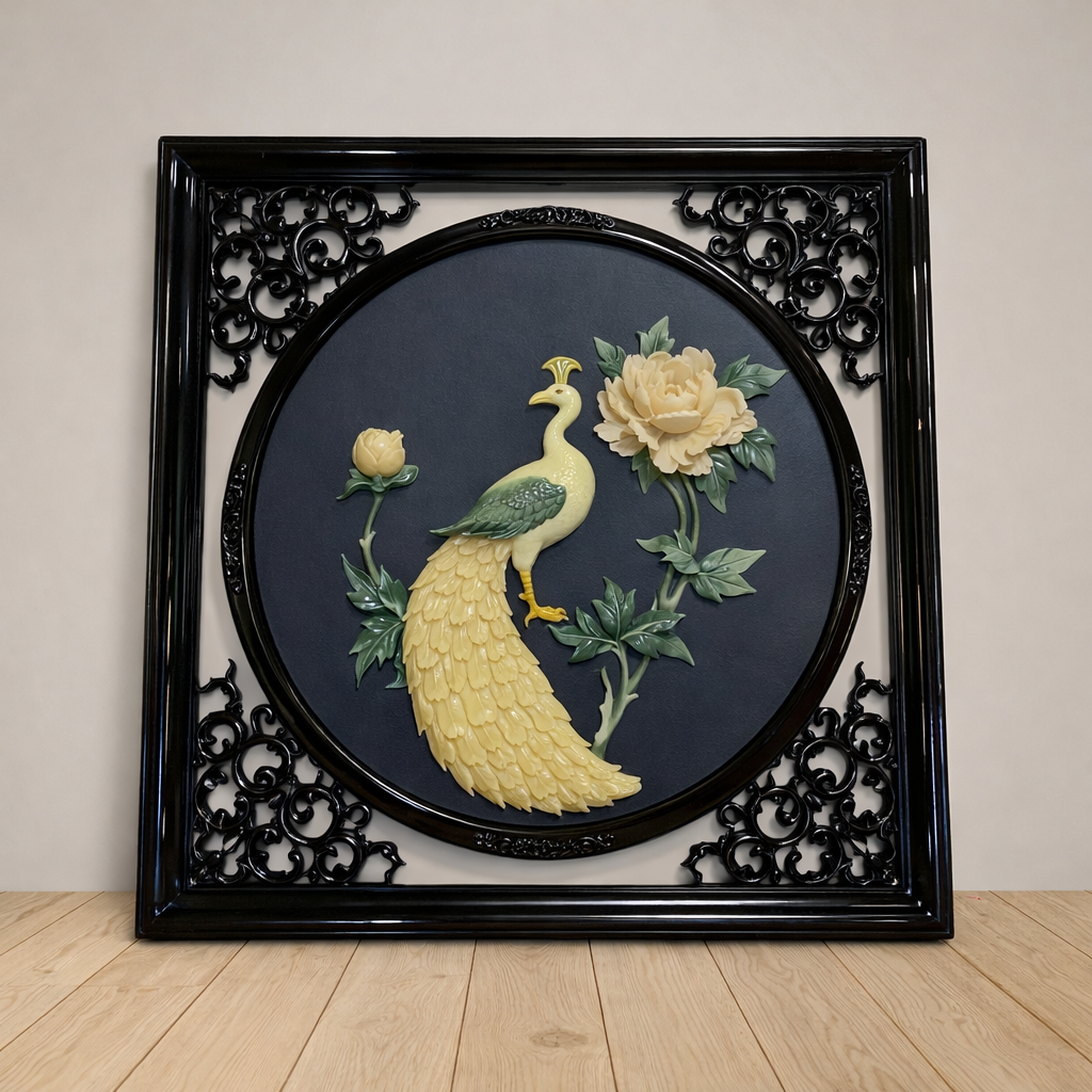 Handcrafted Peacock Stone Inlay Wall Art