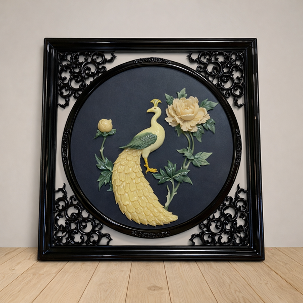 Handcrafted Peacock Stone Inlay Wall Art