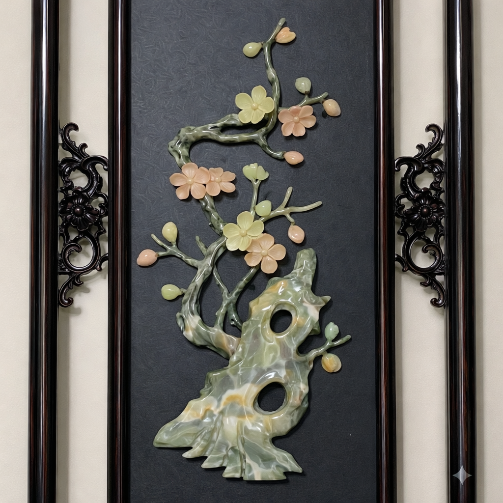 Handcrafted Floral Stone Inlay Wall Art