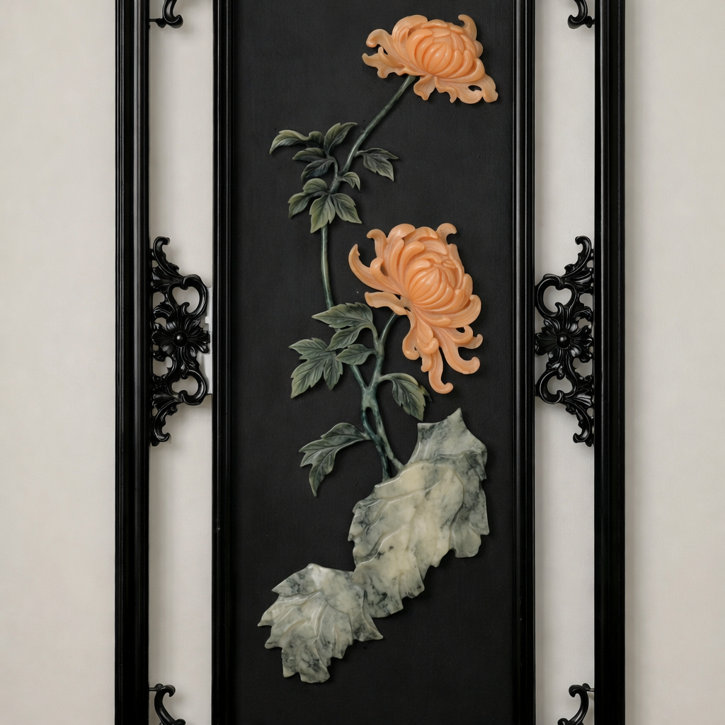 Handcrafted Floral Stone Inlay Wall Art Pane