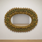 Handcrafted Ornate Oval Wall Mirror with Decorative Stone Inlay