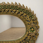 Handcrafted Ornate Oval Wall Mirror with Decorative Stone Inlay