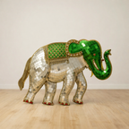 Antique Elephant Wall Decor – Handmade Mirror Mosaic & Brass Inlay Design