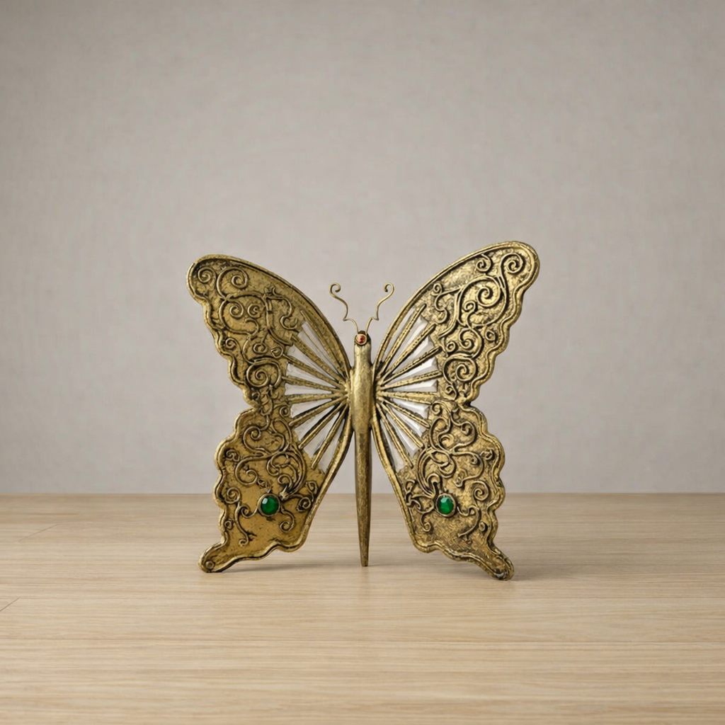 Antique Butterfly Decor Piece – Handmade Brass Inlay Vintage Design