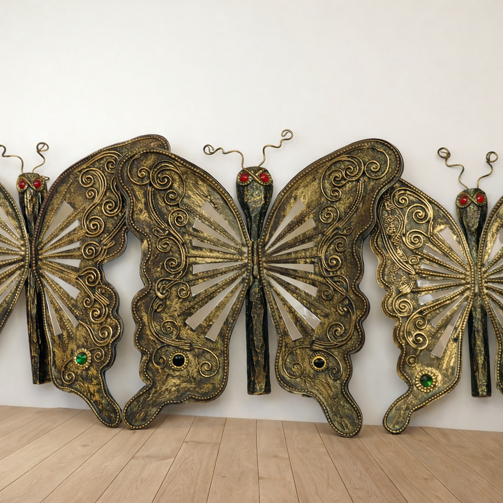 Antique Butterfly Wall Decor Set – Handmade Brass Inlay Design