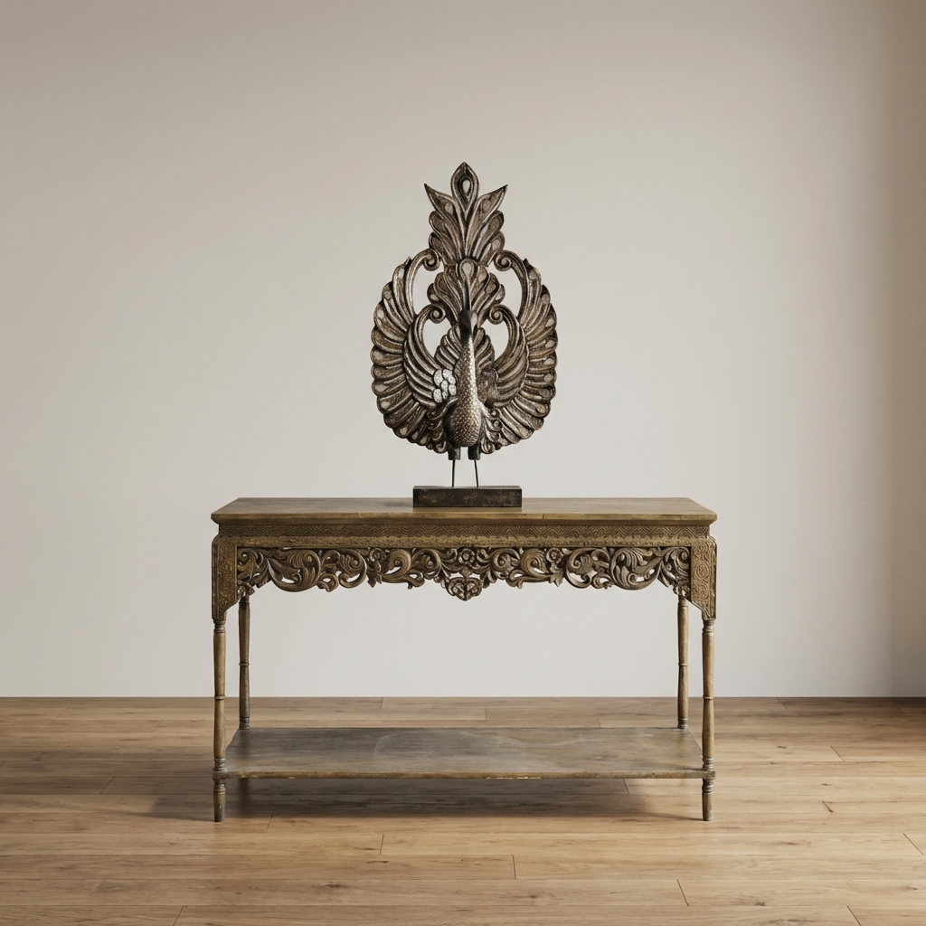 Hand-Carved Wooden Console Table