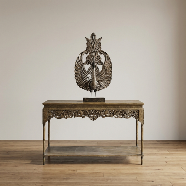Hand-Carved Wooden Console Table