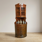 Handmade Wooden Corner Cabinet with Carved Details – Brass Inlay